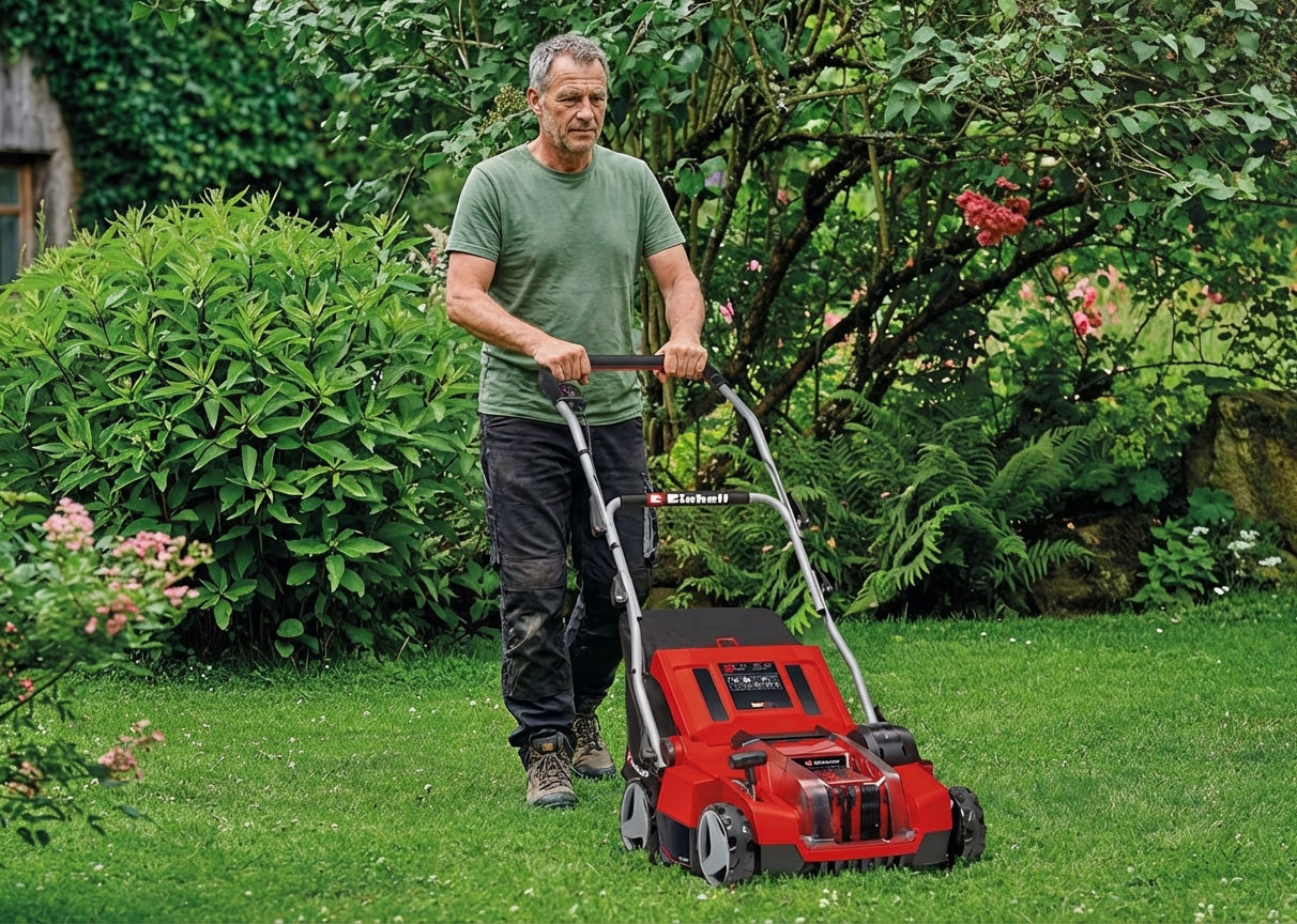 Einhell Akku-Vertikutierer in Aktion